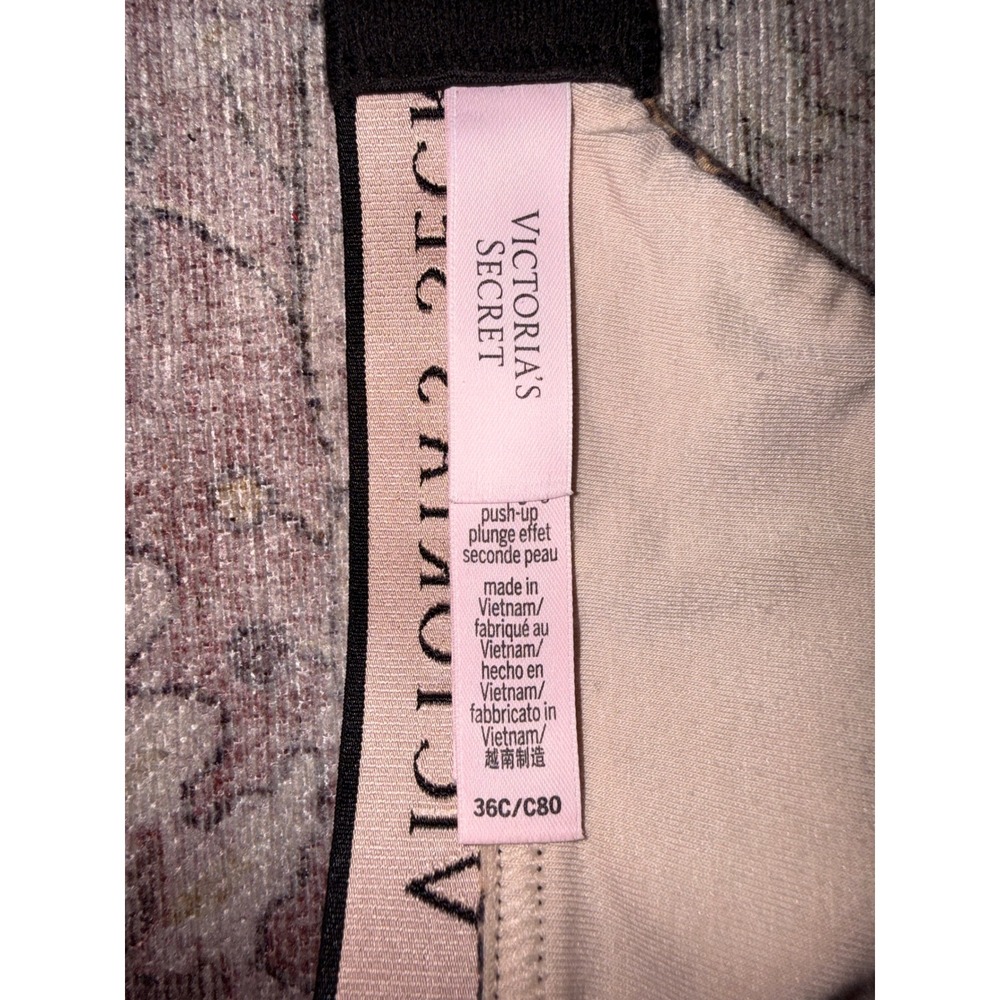 Victoria's Secret Leopard Print T-Shirt Push-Up Plunge Bra Logo Straps 36C - Picture 3 of 4
